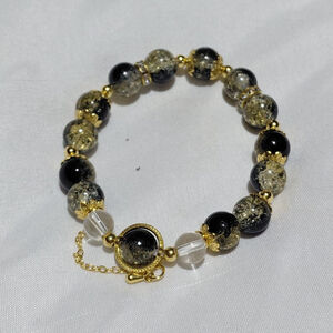 Women's Beaded Bracelet One Size Black Gold